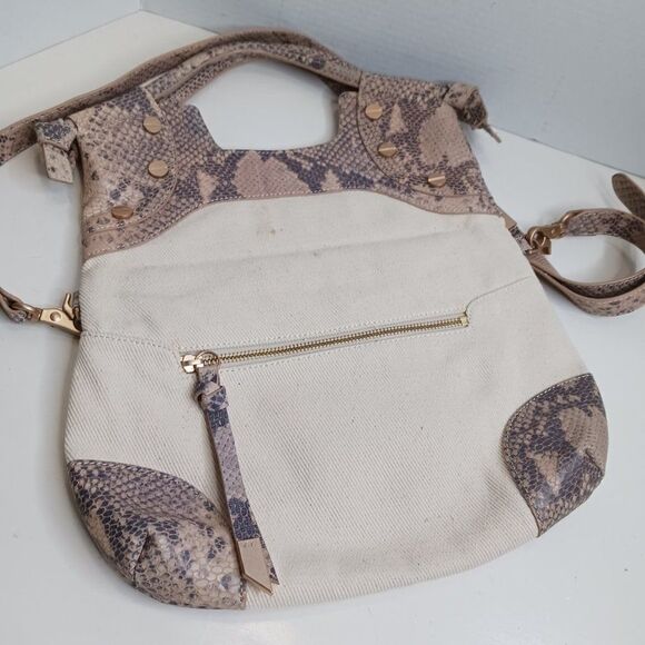 Foly + Corina Women's Crossbody Bag Snake Skin Leather Cream - Picture 5 of 13